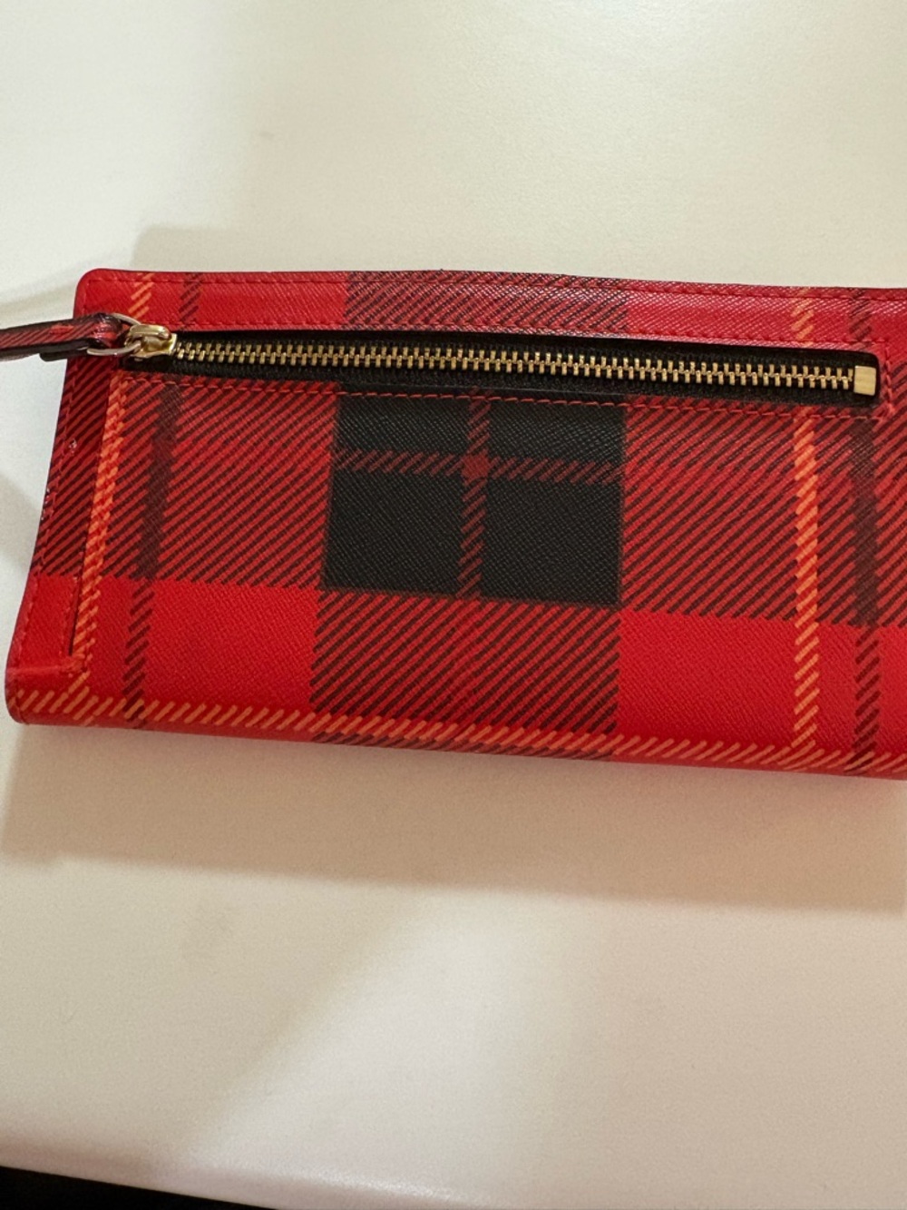 kate spade Red and Black Plaid Continental Wallet with Gold Logo - Picture 3 of 9